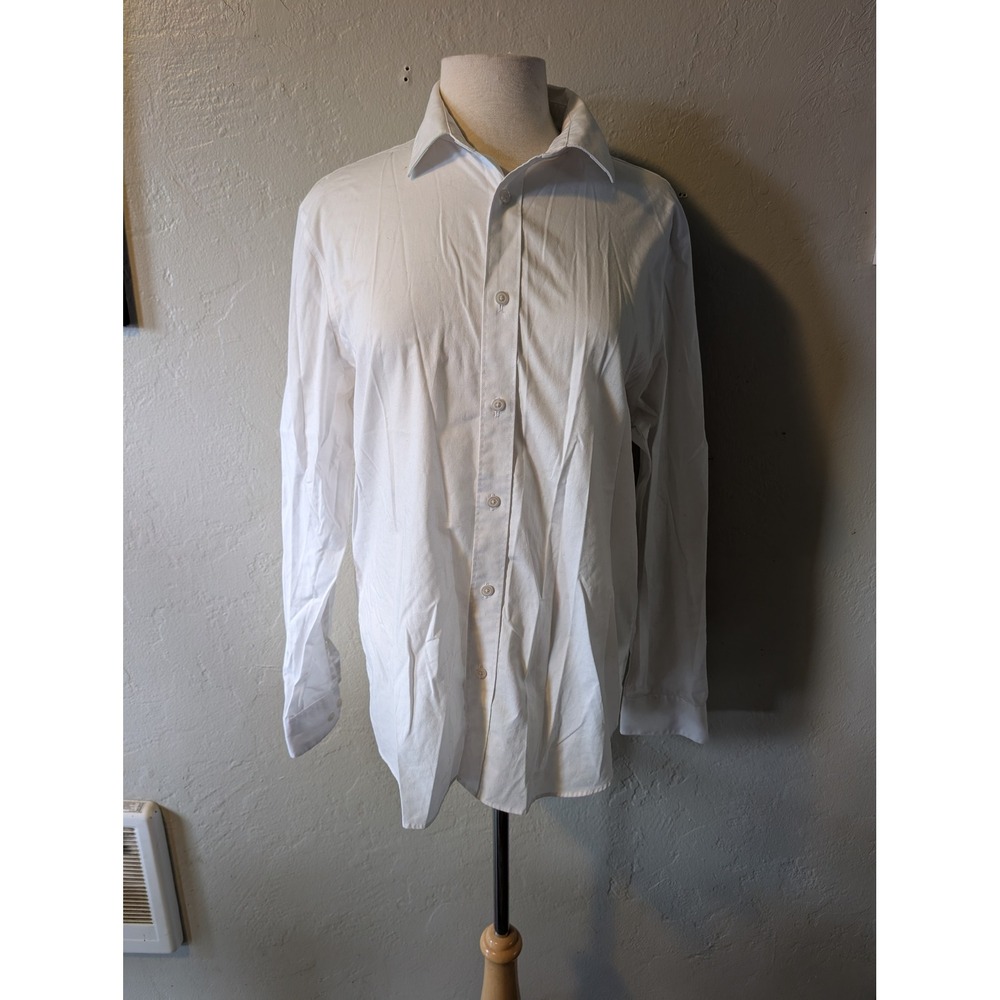Mens white button up‎ collared dress shirt sz M